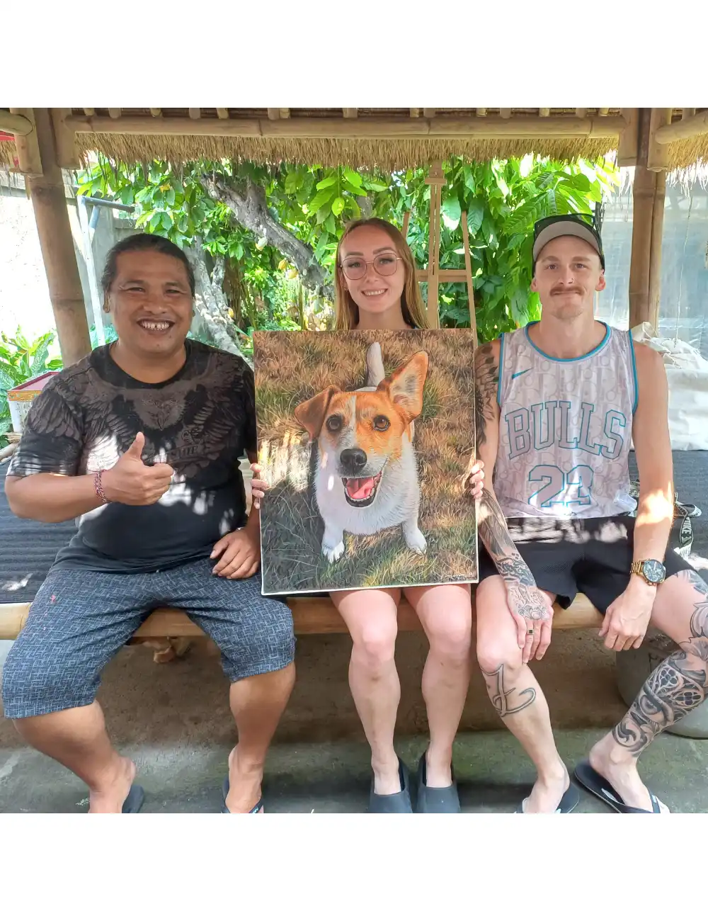 Client posing with custom commission