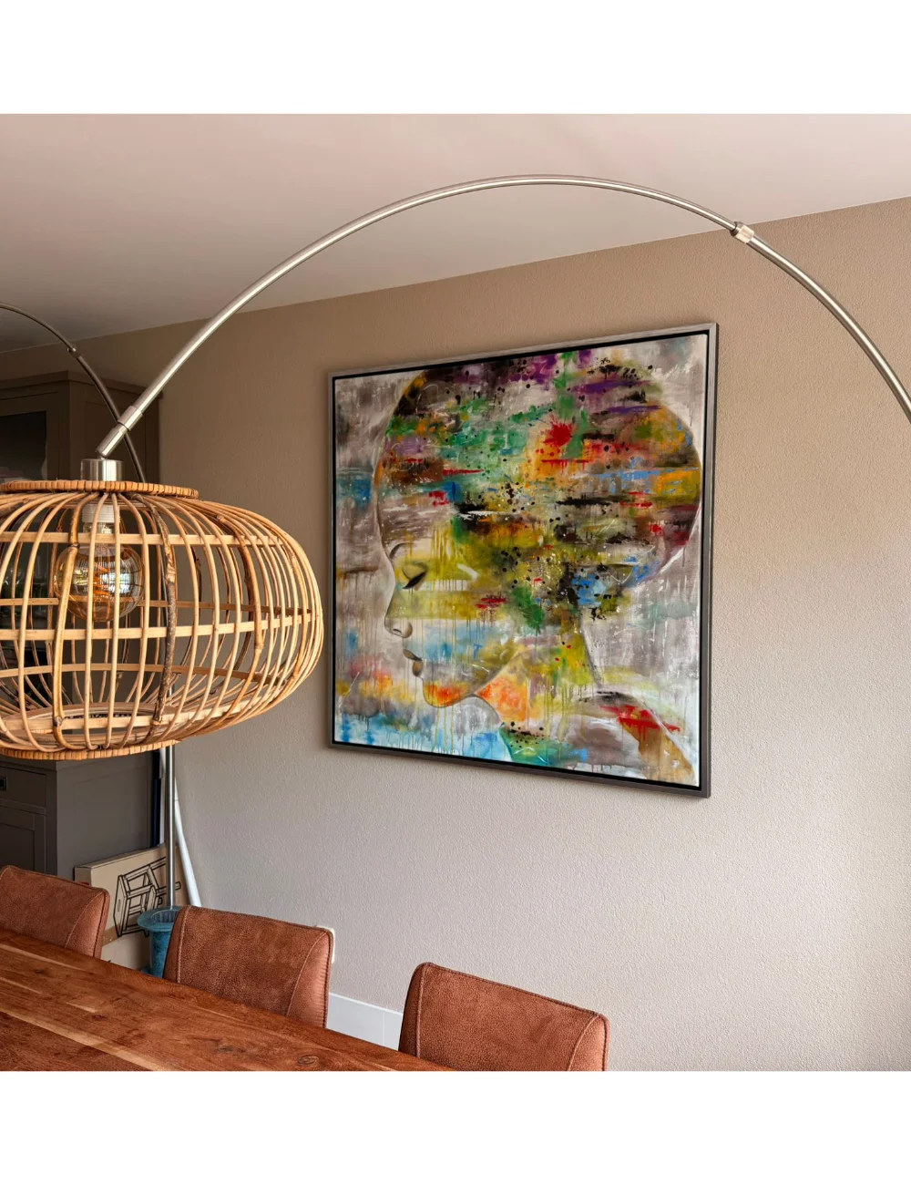 Side view of the artwork in a dining setting