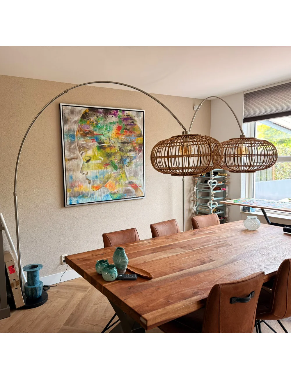 Side view of the artwork in a dining setting