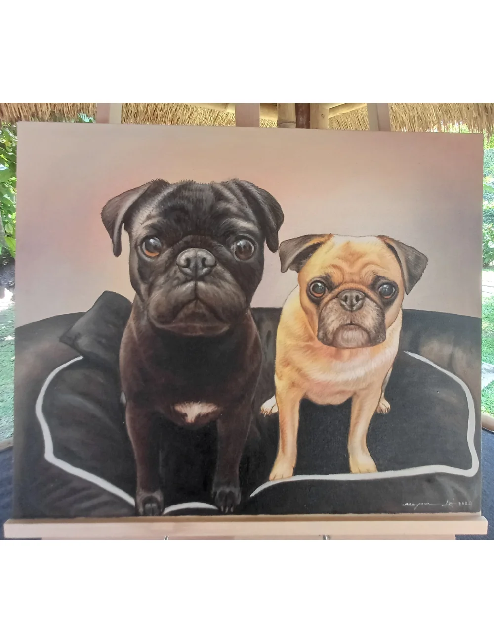 Two dogs painting